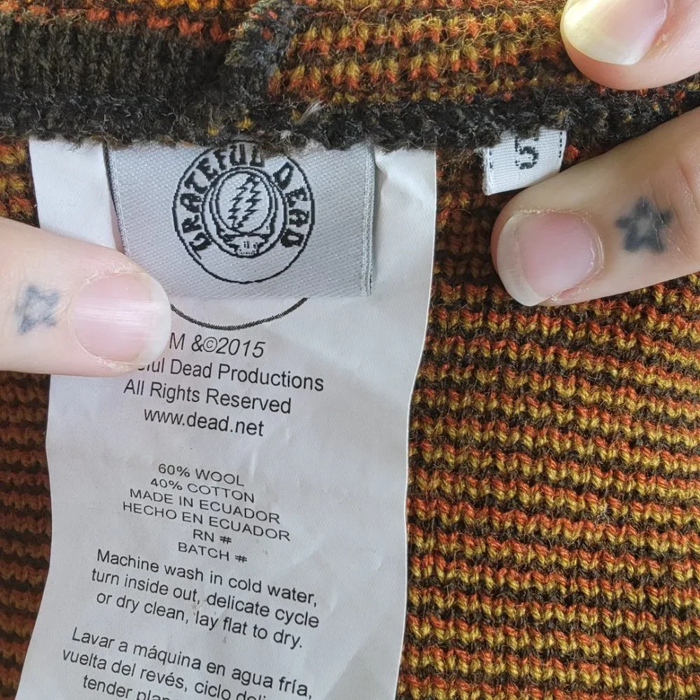 GRATEFUL DEAD Bears Fuzzy Wool/Cotton Zip Hoodie Sweater Brown Orange Unisex S - Picture 10 of 11